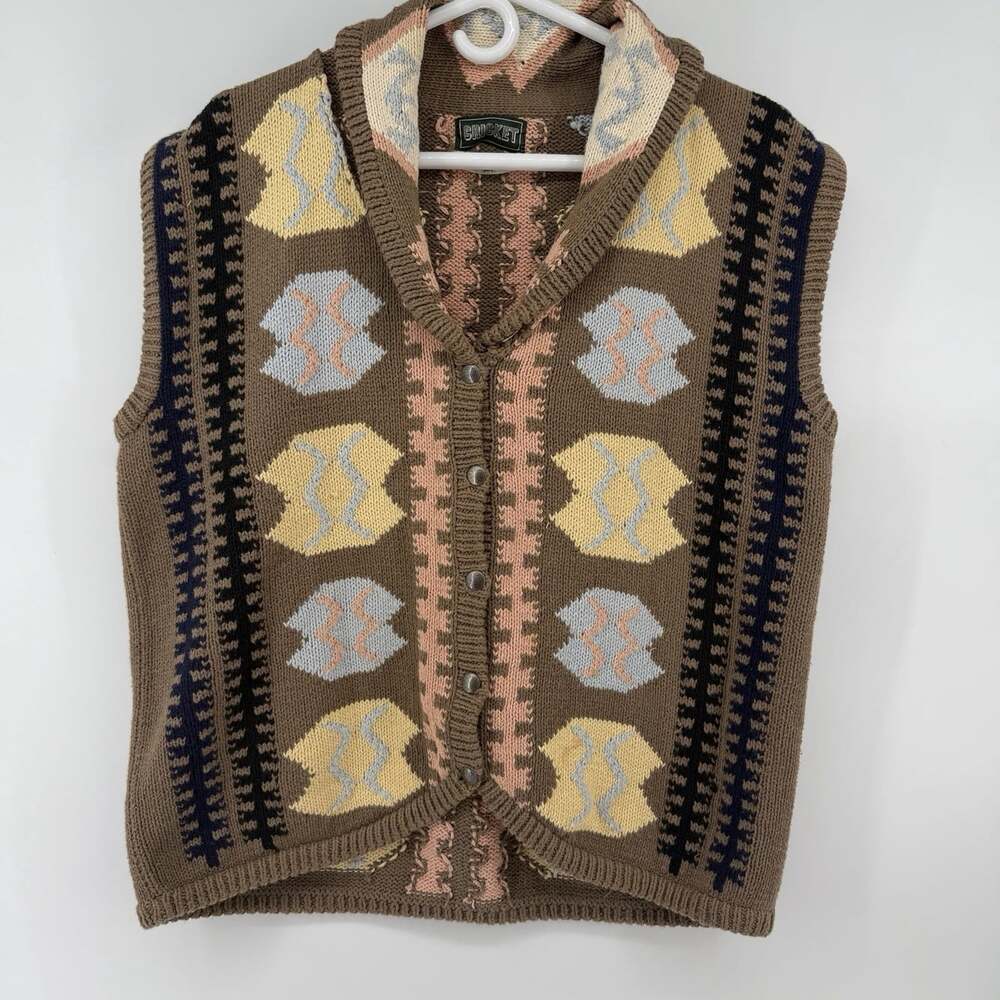 VTG Cricket Women’s M/L Aztec Print Thick Sweater Vest Rolled Collar 100% Cotton